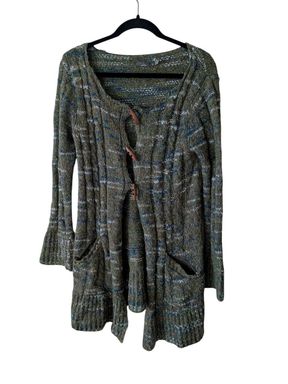 Prana Long Duster Cardigan Toggle Giselle Bell Sleeve Wool Mohair Sweater Size S